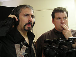 Jeff Goode (left) on the set of his new film,